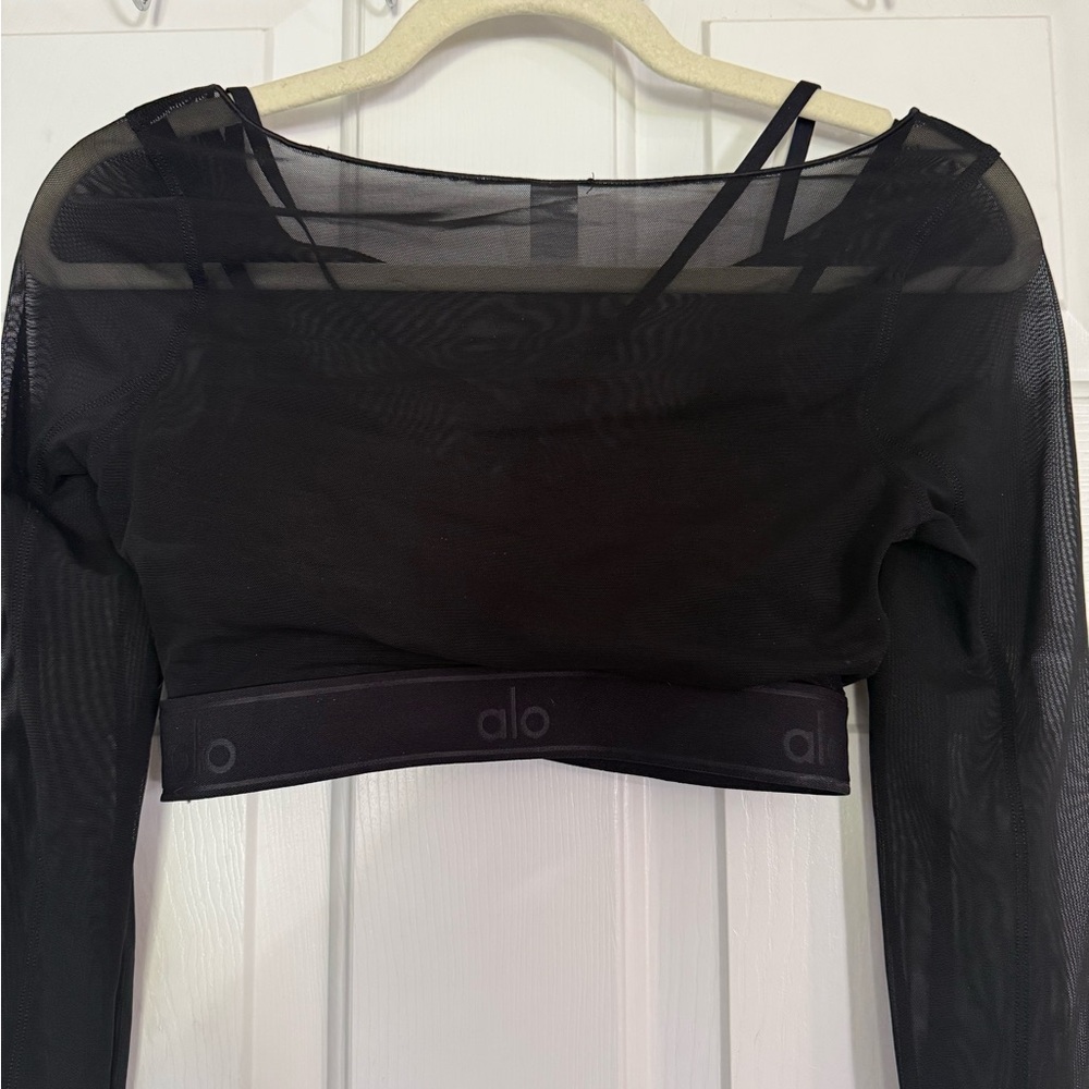 ALO Yoga Black Sheer Long Sleeve crop